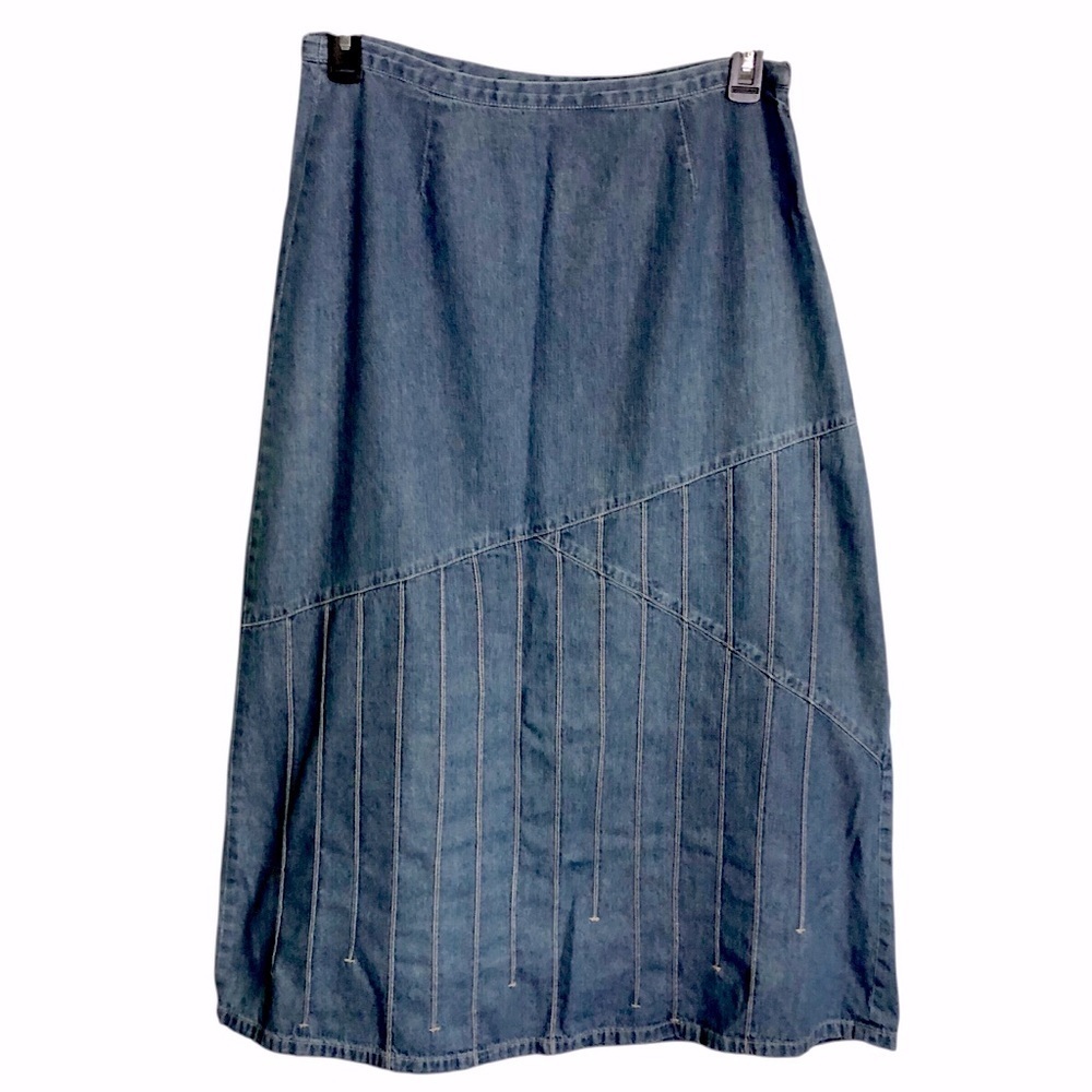 J. Jill Maxi Denim 100% Cotton Jean Skirt Double Stitch Design Side Zip sz 10 - Picture 2 of 8